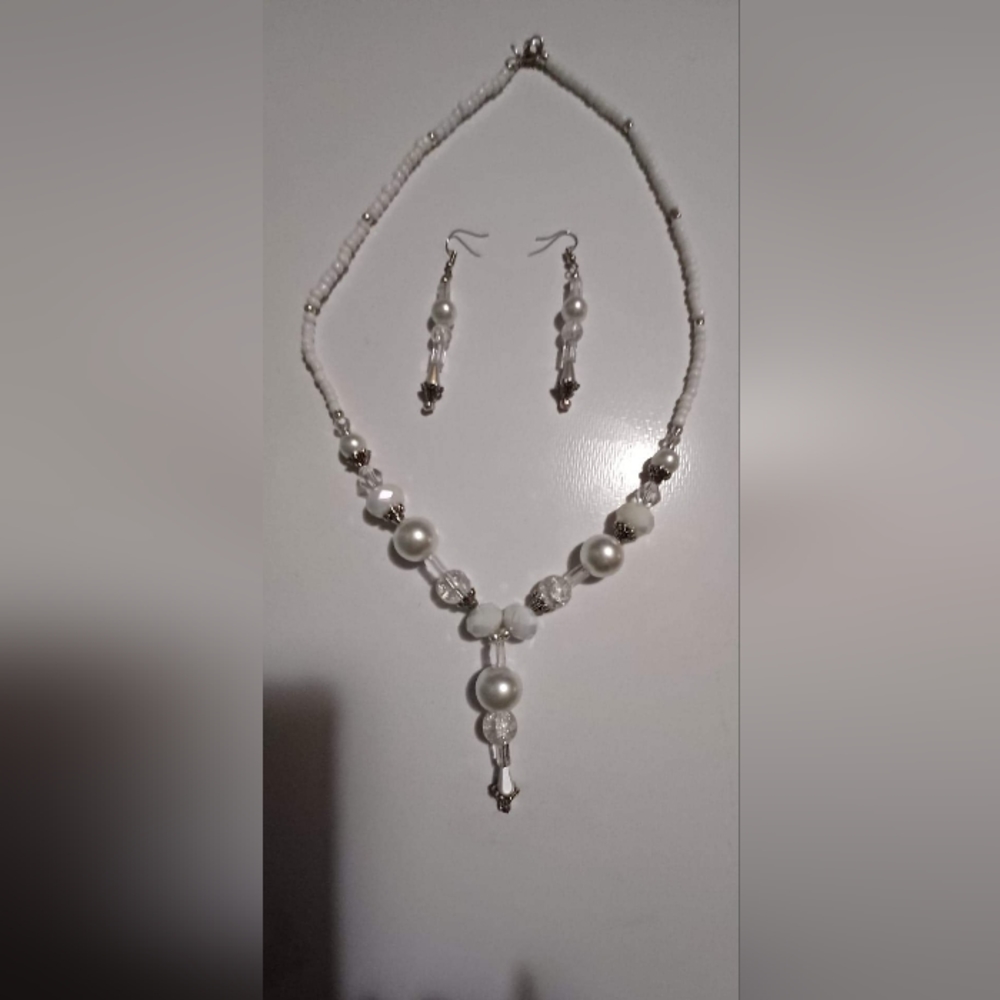 COPY - Hand made beaded necklace and earrings set.